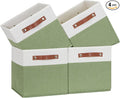 Temary Fabric Storage Bin 11x11 Cube Storage Bins for Home, 4 Pack Fabric Organizer Bins Cube Organizer Bins with Leather Handles Decorative Storage Bins for Shelf (White&Green)