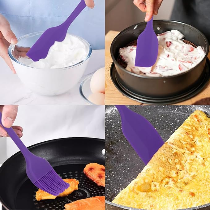Silicone Spatulas Set, Rubber Spoon Spatula Heat Resistant Spoonula One Piece Design Seamless Spatula Non-Stick Scrapers Baking Mixing Tool (Purple)