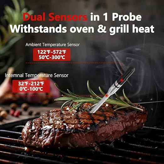 Smart Wireless Meat Thermometer – Bluetooth Digital BBQ Thermometer with Wireless Probe, USB-C Rechargeable, IP65 Waterproof – Long Range Smoker Grill Thermometer for Cooking & Roasting