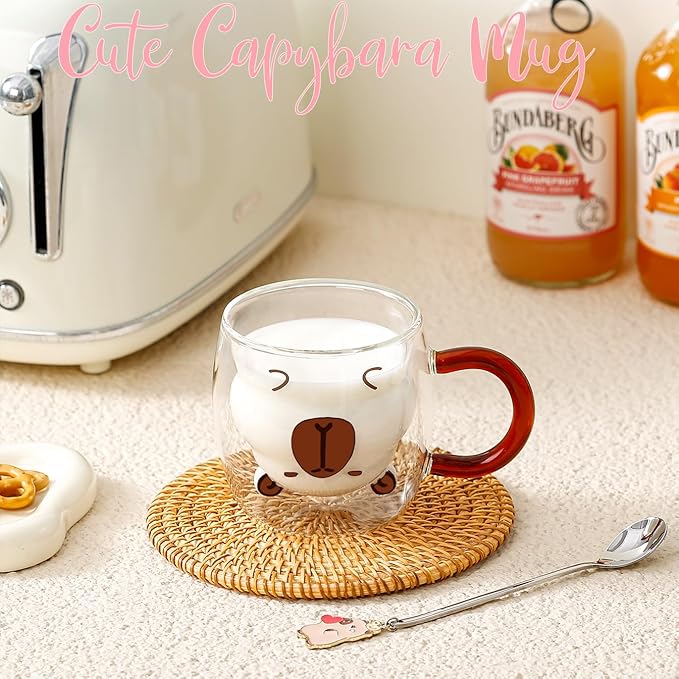 Birthday Gifts for Women Men Cute Capybara Mug Double Walled Coffee Glasses Cups Tea Cappuccino Latte Cup Funny Christmas Gifts Cute Capybara Stuff Gift for Mom Friend Coworker Her Him Home Decor