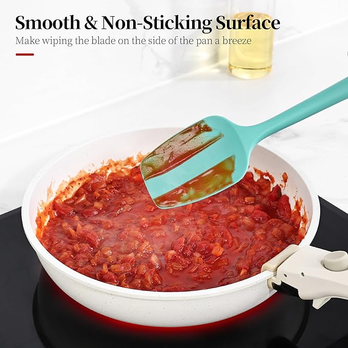 600ºF Heat Resistant Spatulas, High Heat Food Safe Semless Kitchen Silicone Scraper Set for Cooking Baking Mixing Scraping Stirring Nonstick Cookware Pan Bowl (2Pcs,Aqua Sky)