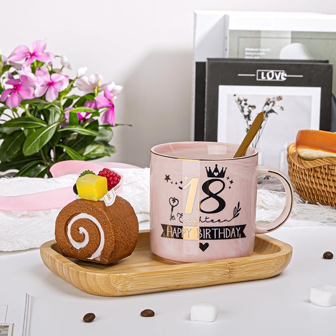 18th Birthday Gifts for Girls, Happy 18 Year Old Girl Birthday Gifts, Unique Gift Ideas for 18 Year Old Girl Daughter, Niece, Granddaughter, Presents for 18th Birthday Decorations 14 Oz Pink Mug