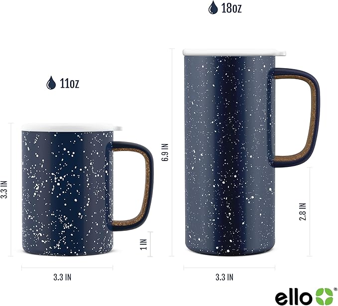 Ello Campy 18oz Stainless Steel Travel Mug with Handle and Leak Proof Lid | Vacuum Insulated Coffee Cup for Hot or Cold Drinks | Reusable, BPA Free | Gift for Coffee Lovers, Sea