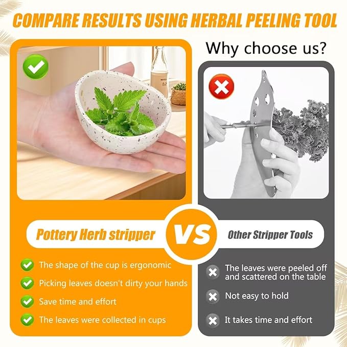 2025 New Handmade Ceramic Herb Stripper Bowl -Herb Stripper,Herb Stripping Bowl,Efficient Herb Peeling Cup for Salads & Cooking, Pottery Kitchen Tool for Meal Prep (1-Piece)