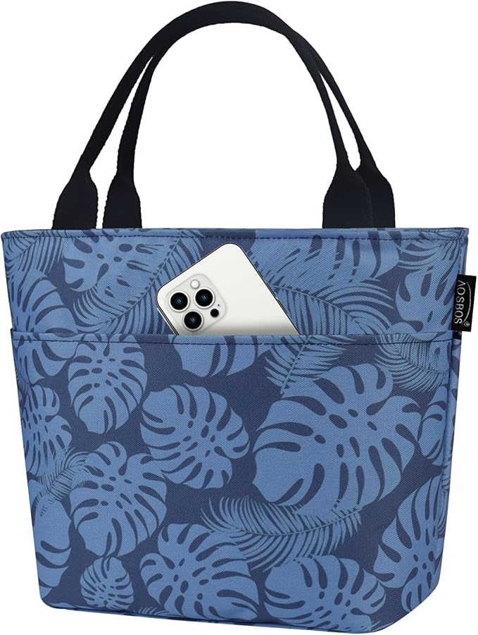 Aosbos Lunch Tote Bag, Insulated Lunch Box for Women, Leakproof Lunch Cooler Purse for Work, Plantain Leaf