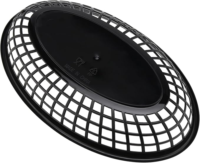 60 Pack 9x5.7x1.6 Inch Black Plastic Fast Food Baskets, Restaurant Serving Basket, Oval Fast Food Serving Baskets for Picnic, Chicken, Burgers and Fries