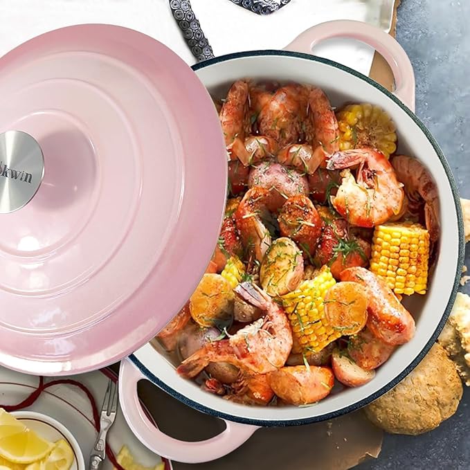 Dutch Oven,Cast Iron Dutch Ovens,Dutch Oven Pot with Lid,4.5 QT Enamel Dutch Pot,Dutch Ovens with Dual Handles,Cast Iron Pot for Braiser,Cooking,Gifts for Family,Pink