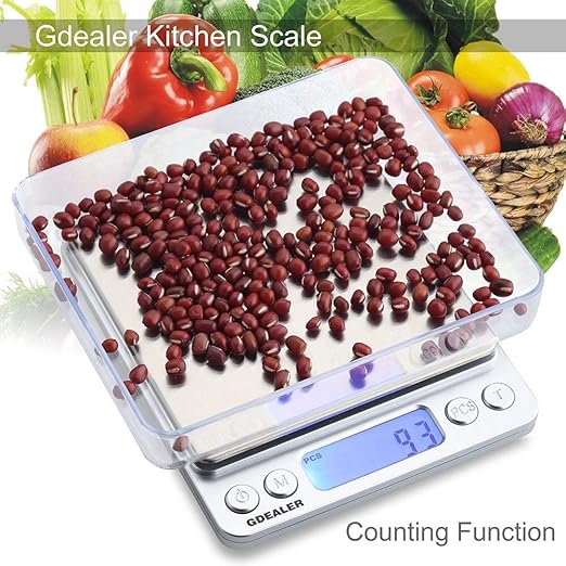 GDEALER Food Scale, 0.001oz/0.01g Precise Digital Kitchen Scale Gram Scales Weight Food Coffee Scale Digital Scales for Cooking Baking Stainless Steel Back-lit LCD Display Pocket Small Scale, Silver