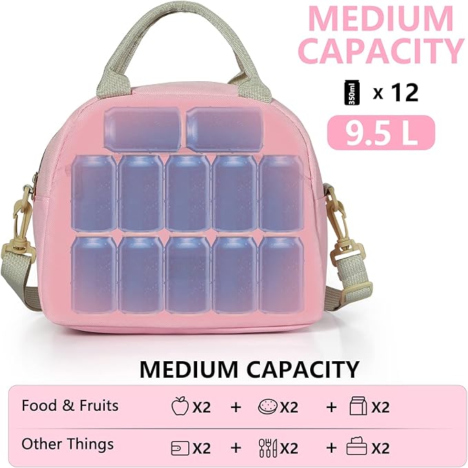 Lunch Bag Women Insulated Lunch Bag For Waterproof Lunch Cooler Bag Insulated Lunch Box For Women Portable Reusable Lunch Bag Two-Tone,With Adjustable Straps Can Be Used For Work,Pink and Grey