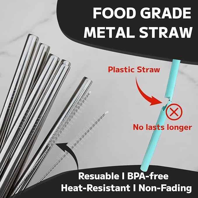 MIMORE Metal Straw for Owala 16 oz - 6 PCS Satinless Steel Straws Compatible with Owala Straw Replacement - Resuable & Dishwasher Safe