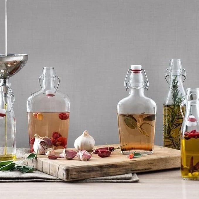 Bormioli Rocco Swing Top Glass Bottle (Set of 4) - 8.5 oz Reusable Container with Secure Metal Clasp, Ideal for Homemade Juices, Oil Infusions, Condiments, Mixers - Everyday Drinking Glasses