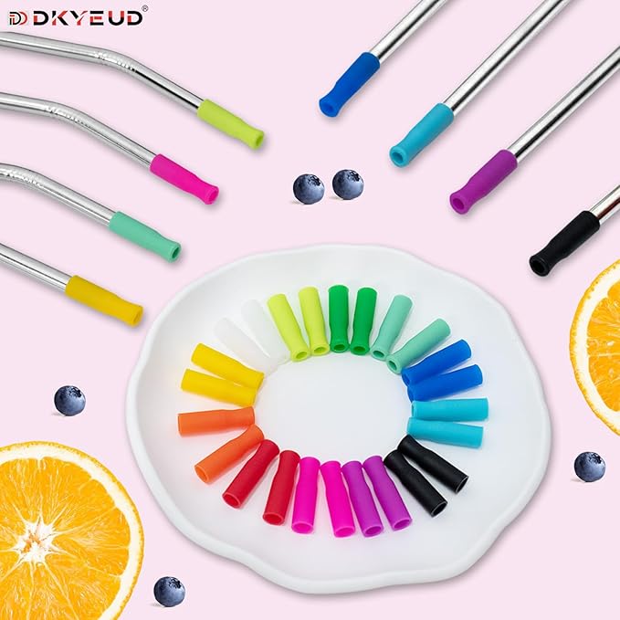 36PCS 12 Colors Food-Grade Metal Straws Reusable Silicone Tips,Only Fit Diameter 0.32In- 8mm Stainless Steel Straws, BPA Free, Eco-Friendly