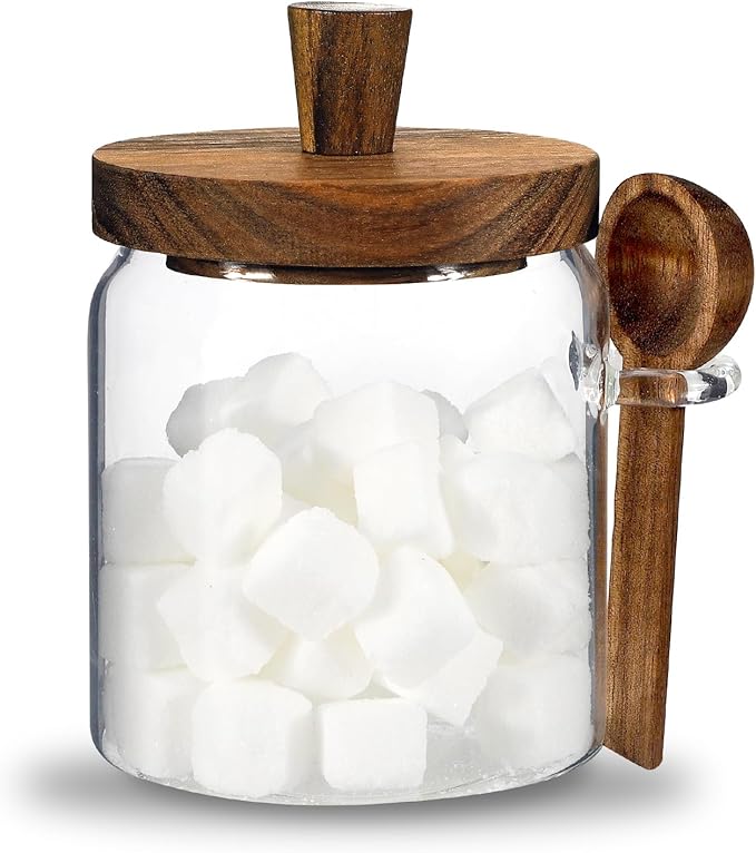 Glass Food Storage Jar with Lids Spoon Glass Coffee Canister Borosilicate Glass Food Containers for Ground Coffee Beans Nut Pasta Sugar Candy Spice Rice Tea (400ml/13.5oz-1 Pcs-with spoon)