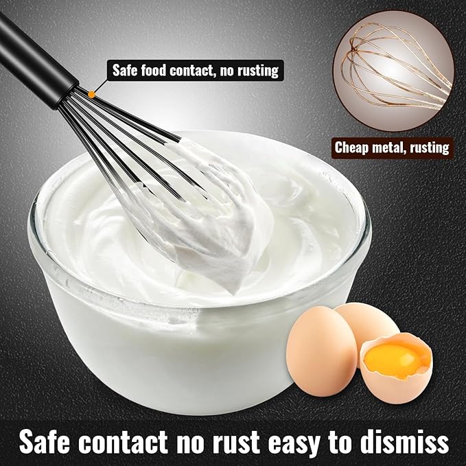 Maxjoy Silicone Whisk with Stainless Steel Wires - Balloon Egg Beater for Whisking, Stirring & Frothing, Heat Resistant Non Scratch 11 Inch Black