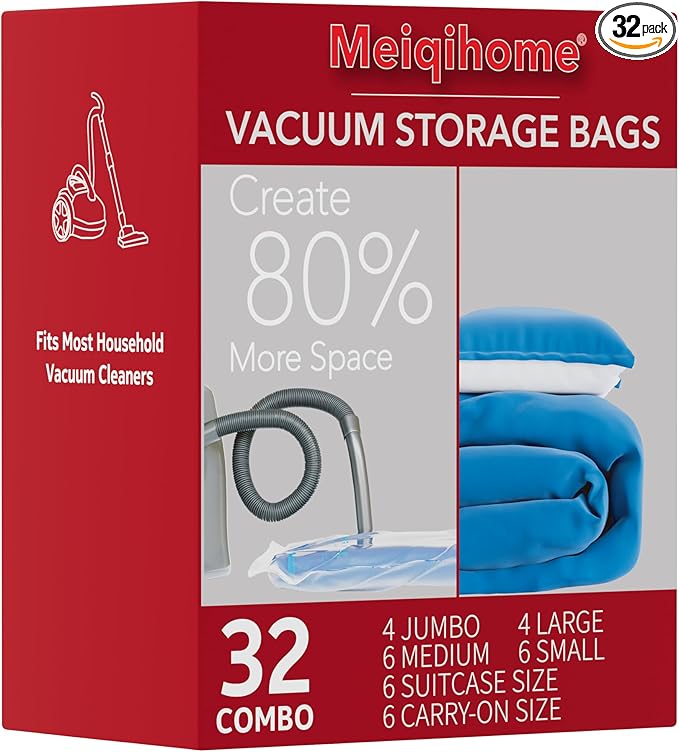 32 Pack Vacuum Storage Bags, Space Saver Vacuum Storage Bags, Vacuum Seal Bags for Clothing, Clothes, Bedding,Comforters and Blankets