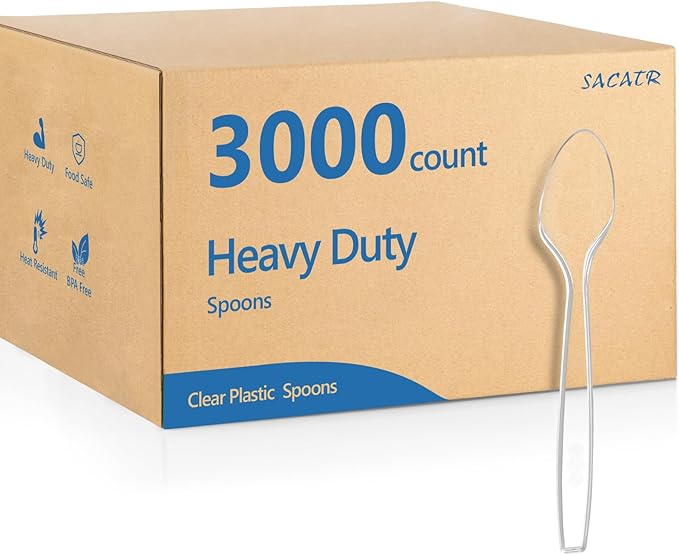 SACATR 3000 Count Plastic Spoons Bulk - Plastic Silverware Spoons Heavy Duty, BPA-Free, Heat Resistant, Suitable for Family Gatherings, Outdoor Events, Commercial Catering