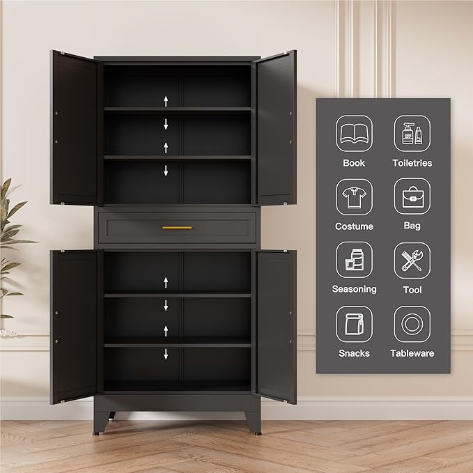 71" Tall Pantry Storage Cabinet with Drawer and Adjustable Shelves, Freestanding Tall Kitchen Cupboard Storage Cabinet for Kitchen,Dining Room, Living Room, Black