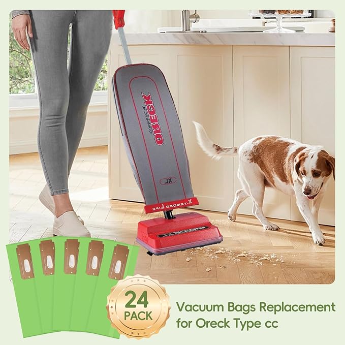 24 Pack Vacuum Bags Replacement for Oreck Type CC, Fit for All Oreck XL XL2 XL7 XL21 Upright Vacuum Cleaner, Replaces Part # CCPK8, CCPK8OH, CCPK8DW, AK1CC6A