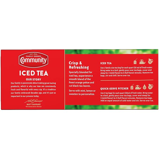 Community Coffee Decaf Tea, 24 Family Size Tea Bags (Pack of 12)