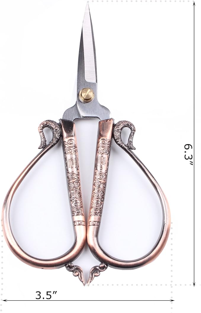 BIHRTC 6.3 Inches Vintage Style Stainless Steel Auspicious Clouds Scissors Sewing Shears DIY Tools for Needlework,Embroidery, Sewing, Craft, Art Work & Everyday Use (Copper)