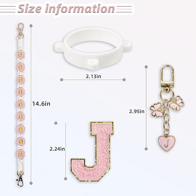 Cute Letter Charm Set Compatible with Owala Water Bottle 24 oz, 32 oz, 40 oz, Owala Kids, Owala Coffee Tumbler, Owala FreeSip – Includes Handle Strap, for Owala Accessories & Stanley Cup Accessories