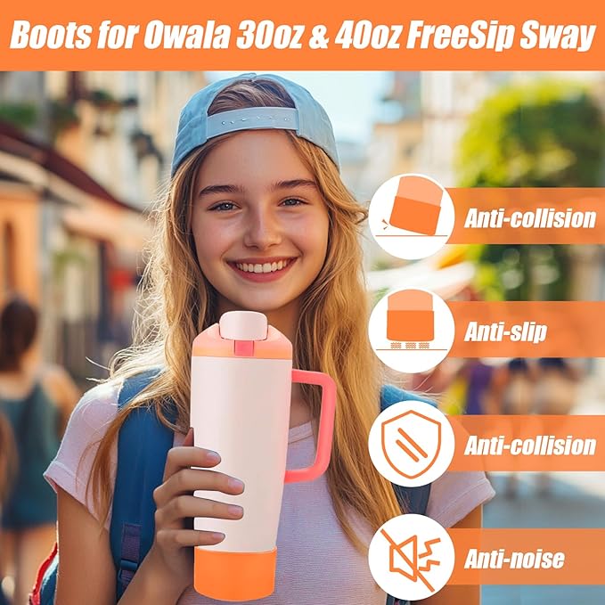 Mity rain 2PCS Protective Silicone Boots for Owala 30oz & 40oz FreeSip Sway Bottles & Tumblers - Accessories for owala, Enhances Stability & Prevents Scratches (Orange)