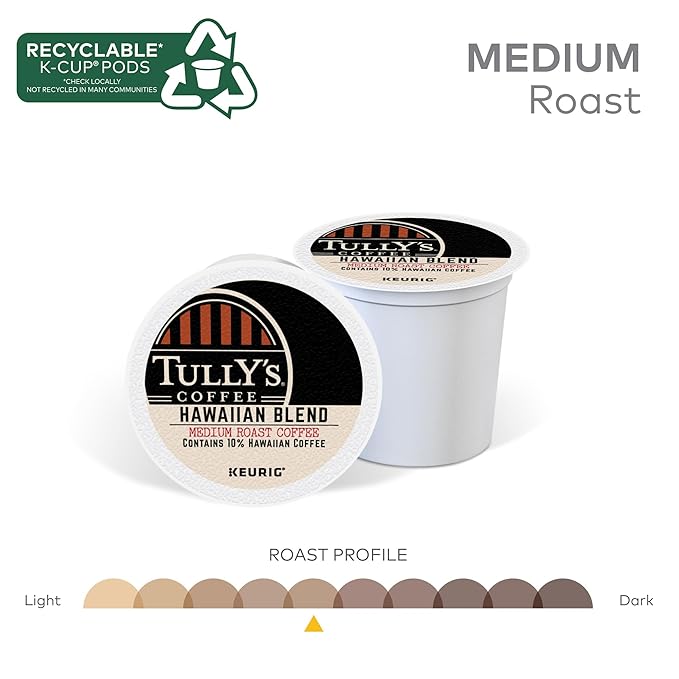 Tully's Coffee Hawaiian Blend Keurig Single-Serve K-Cup Pods, Medium Roast, 72 Count