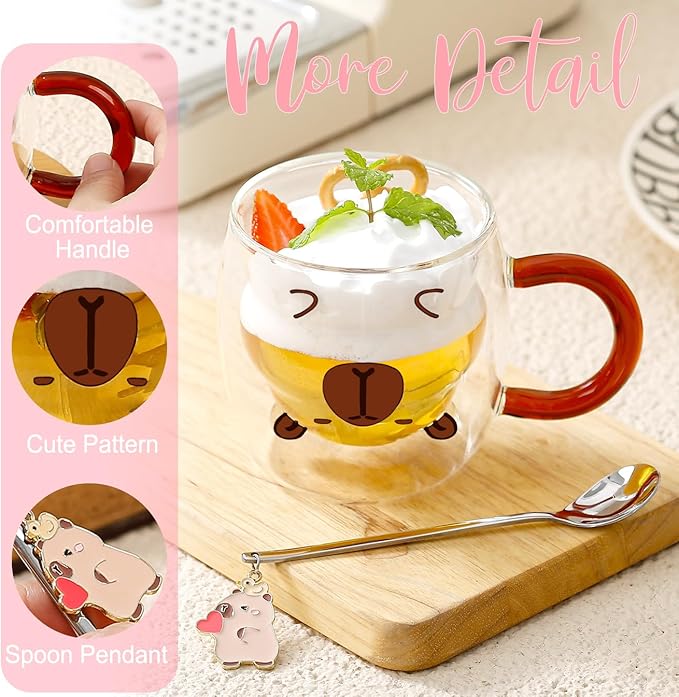 Birthday Gifts for Women Men Cute Capybara Mug Double Walled Coffee Glasses Cups Tea Cappuccino Latte Cup Funny Christmas Gifts Cute Capybara Stuff Gift for Mom Friend Coworker Her Him Home Decor