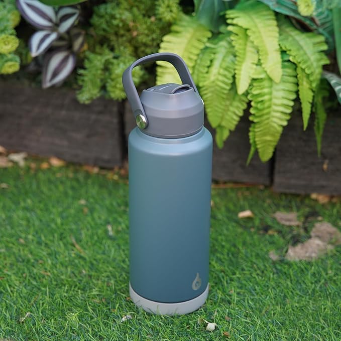 BJPKPK Water Bottle with Straw Lid, 32oz Vacuum Insulated Water Bottles, Metal Stainless Steel Thermo for Sports, Travel, BPA Free Leak Proof Thermo, Cups, Flasks, Tumblers,Black Grey