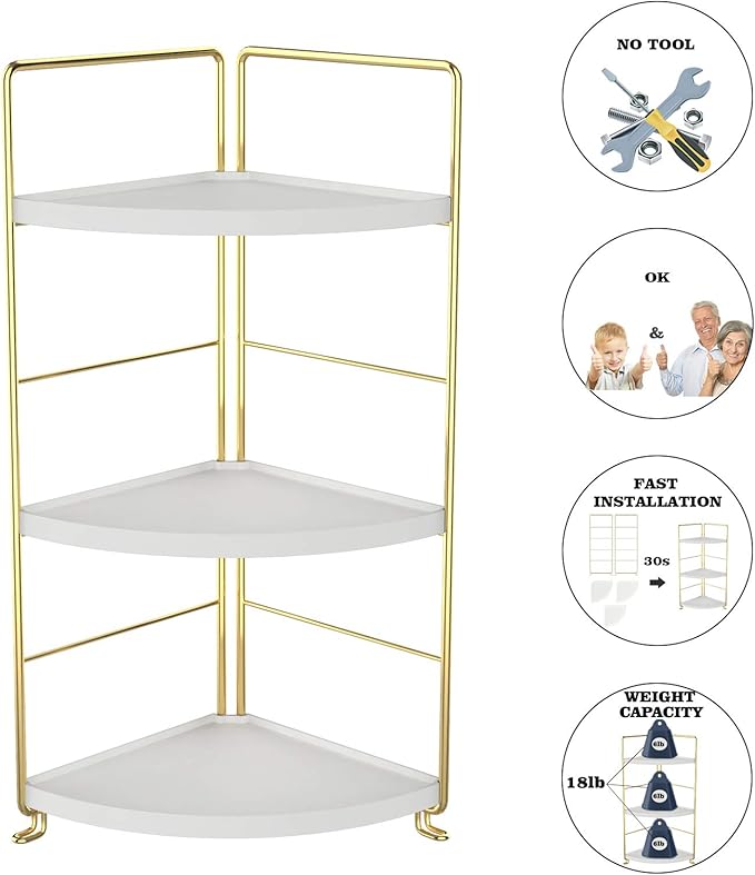 3-Tier Kitchen Spice Rack , Standing Rack,Triangle Bathroom Countertop Storage Shelf ,Cosmetic Organizer Holder , Stackable Cabinet Organizer , Kitchen Counter Shelf , Corner Spice Rack ,Golden