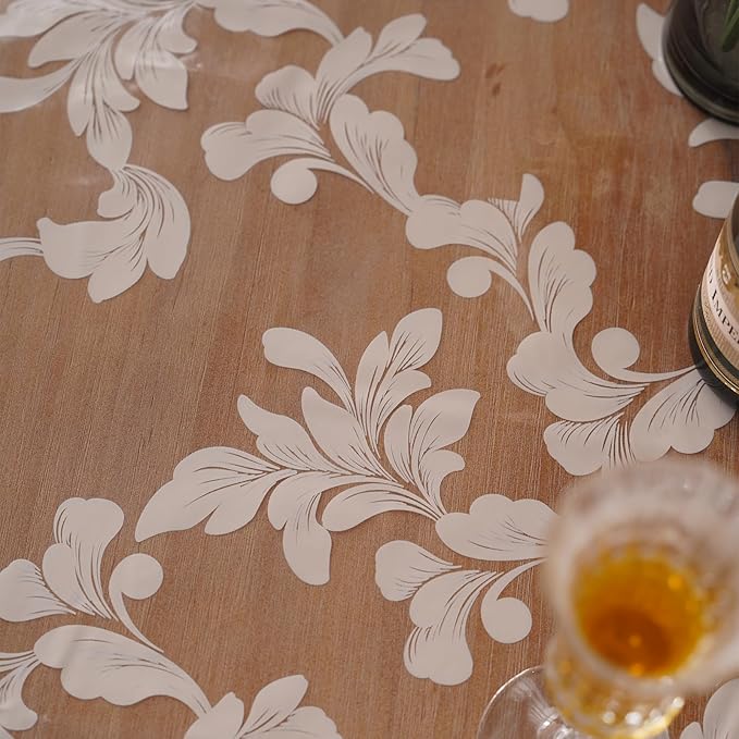 Waterproof Clear Table Cover Protector Vinyl Rectangle Table Cloth Oil Spill Proof Wipe Clean Plastic Tablecloths for Dining Tables (Scroll Grass, 60 x 104 Inches)