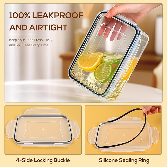 50 PCS Thicker Food Storage Containers with Lids, Clear Stackable Airtight Leakproof Reusable Plastic Meal Prep Container Set for Kitchen Storage/Lunch, Fridge/Microwave Safe with Labels&Pen