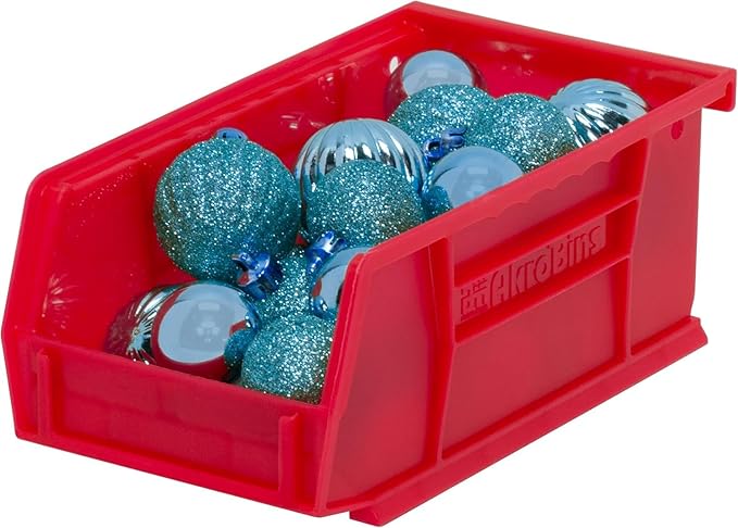 Akro-Mils 30220 AkroBins Plastic Storage Bins, Space-Saving Stackable Bins for Garage, Pantry, Craft Organization, 7-" x 4-" x 3-", Red, 24-Pack