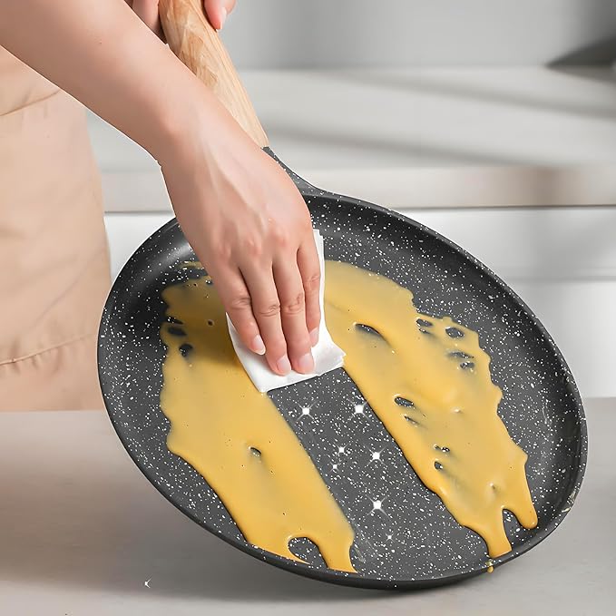Nonstick Crepe Pan, 11Inch Granite Coating Dosa Pan Pancake Flat Skillet Tawa Griddle, 4 Pcs Kitchen Pancake Grill Pans Set, Fry Pans for All Stoves (11 Inch)