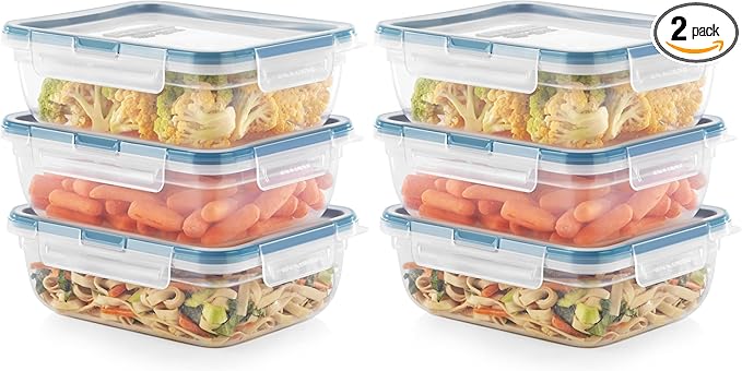 Snapware Food Storage Containers, Plastic, 8.5-Cup, Rectangular | Leakproof & Airtight | BPA-Free | Microwave & Dishwasher Safe | Pack of 6