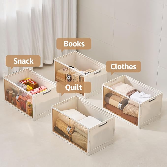 AHEONLAR 4 Pack Plastic Storage Bins with Drawers - 388QT Foldable Stackable Storage Bins with Lids - Closet Craft Organizers and Storage - Plastic Drawer Storage for Bedroom(97QT×4), 22.8 Gal