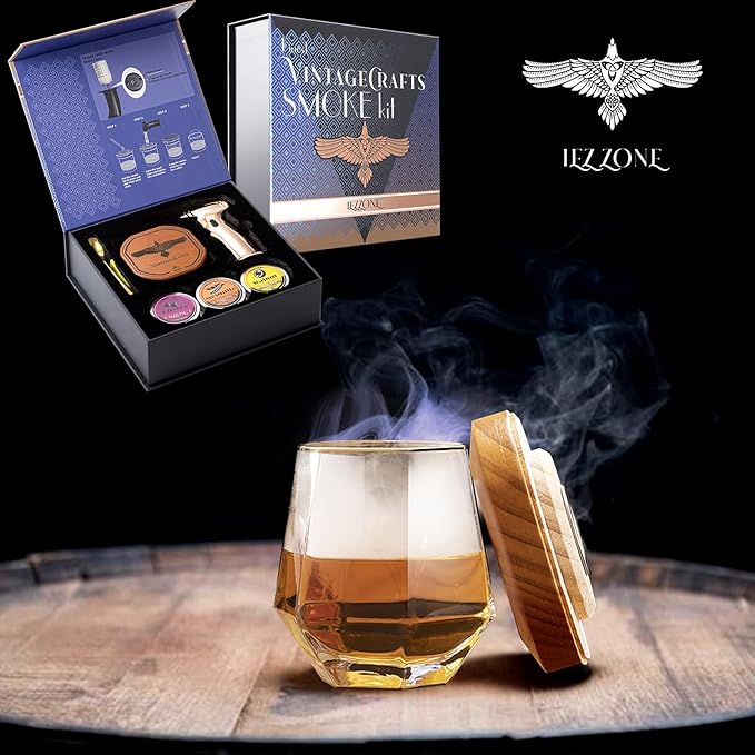 Cocktail Smoker Kit with Torch, Bourbon, Whiskey Smoker Infuser Kit, Old Fashioned Drink Smoker Kit, Birthday Bourbon Whiskey Gifts for Men, Dad, Husband (Without Butane)
