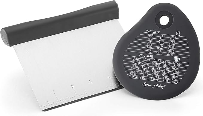 Spring Chef Gray Bench Scraper - Stainless Steel Dough Cutter Tool with Bowl Pastry Scraper for Pizza, Bread, Cake - Pastry Knife - Kitchen Dough Scraper for Baking - Food Scraper with Markings