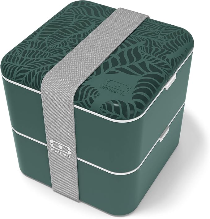monbento - Large Bento Box MB Square Jungle with Compartments - Leakproof Lunch Box for Work and Meal Prep - BPA Free - Food Grade Safe - Nature Pattern - Green