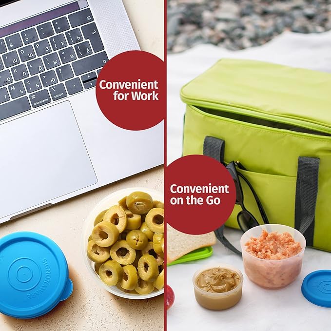 SIGNORA WARE Reusable Plastic Food Storage Containers 8 pack 4 oz. Stackable Airtight Leak Proof Containers for Snacks, Picnics, Food Prep, Salad Dressing - BPA Free