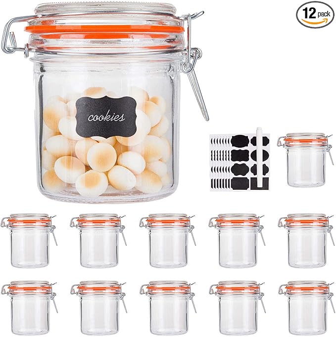 Encheng Glass Jars With Airtight Lids, Mason Jars 8 oz,Glass Jar With Leak Proof Rubber Gasket 250ml,Storage Jars With Hinged Lid for Home and Kitchen,12 Pack