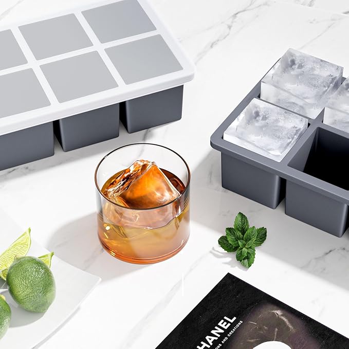 Large Ice Cube Tray for Whiskey: FDDBI Silicone Ice Cube Trays with Lid - 2Pack Big Square Old Fashioned Ice Cube Maker for Cocktail - 2inch Huge Cubed Ice Trays for Whisky