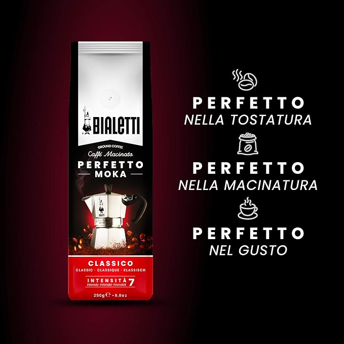 Bialetti Caffe Italian Roasted - 8.8 oz Espresso Ground Coffee - Classico Perfect for Moka - Intensity 7