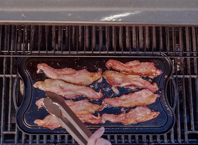 2 in 1 Reversible Cast Iron Griddles for Gas Grill,Flat Griddle-Pan for Gas Stove,Pre-Seasoned Oven Top Pan, Upgrade Double Burner Griddle for Indoor & Outdoor Cooking Accessories,20" X 10.5"