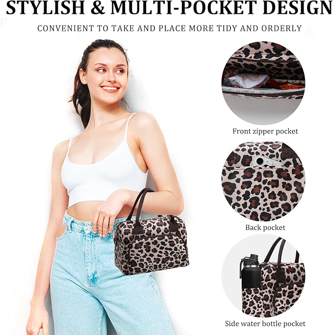 MEXS Lunch Bag for Women Men Large Insulated Reusable Lunch Box Girls Leopard Water Resistant Portable Cooler Tote Bag for Work Picnic