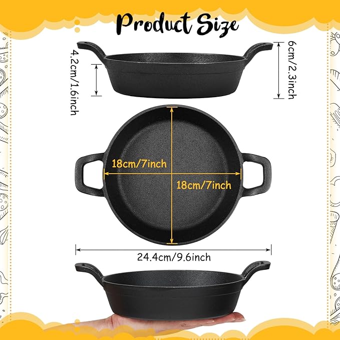 Mini Cast Iron Skillets 7 x 7 x 1.7 Inch Cast Iron Pan Small Ramekin Set Black Casserole Dish Cookware Oven Safe Mini Skillets for Kitchen Indoor Outdoor Picnic (6 Pack)