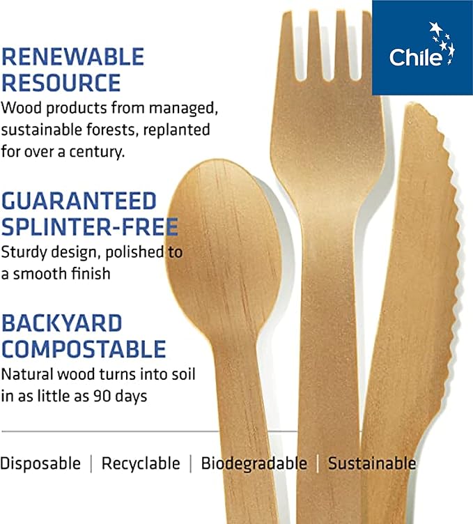 Disposable Wooden Cutlery Set - 100% Home Compostable - 200 Mix (80 Forks, 80 Spoons and 40 Knives) 6.5", Bamboo Utensils Alternative, Eco-Friendly, Organic, Sustainable and Carbon Neutral Certified