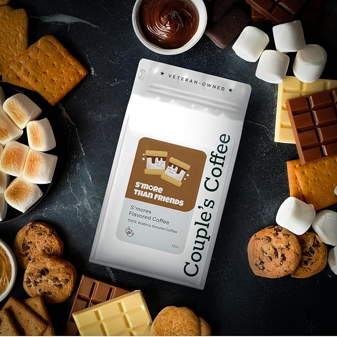 Couple’s Coffee Flavored Ground Coffee | Medium Roast Campfire S’mores Fall Coffee | Gives Back to Military Families | S’more Than Friends | Made with 100% Arabica Beans | 12oz
