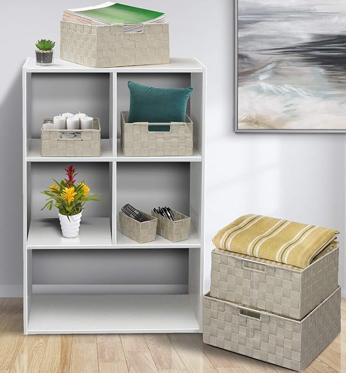 Sorbus Storage Baskets for Organizing (Set of 7), Mesh Hand-Woven Design, Linen Closet Organizers and Storage, Organizer Storage Baskets for Shelves, Variety Pack Organizers and Storage (Beige)