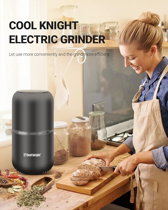 COOL KNIGHT Electric Herb Grinder [Large Capacity/High Rotating Speed] - Electric Grinder for Spices and Herbs (Grey 2)